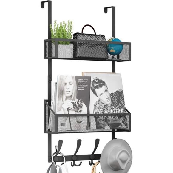Over The Door Hooks Organizer Storage Rack Bathroom Kitchen Bedroom Office Black - Picture 1 of 7